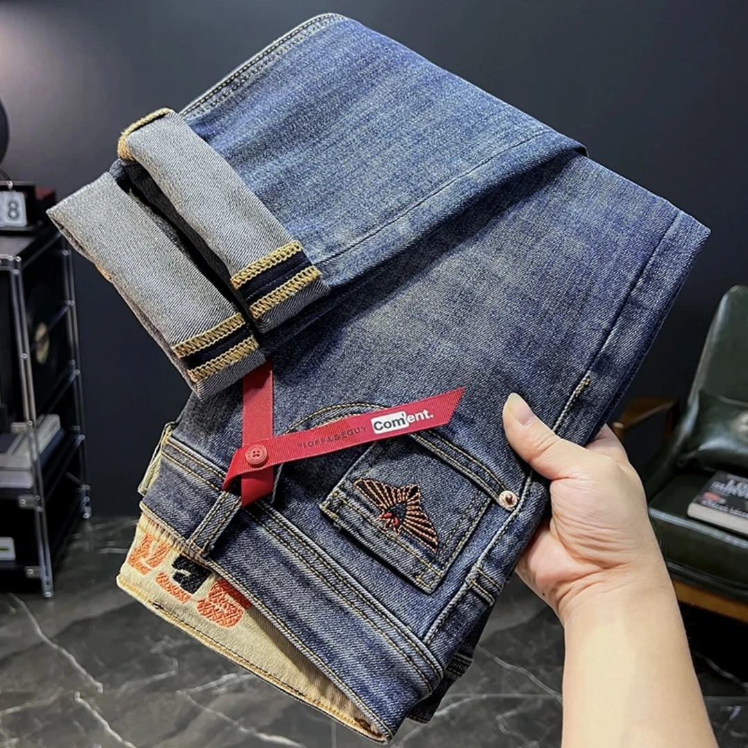 2025港风复古秋冬新款牛仔裤弹力休闲高端大牛九分修身显瘦裤子