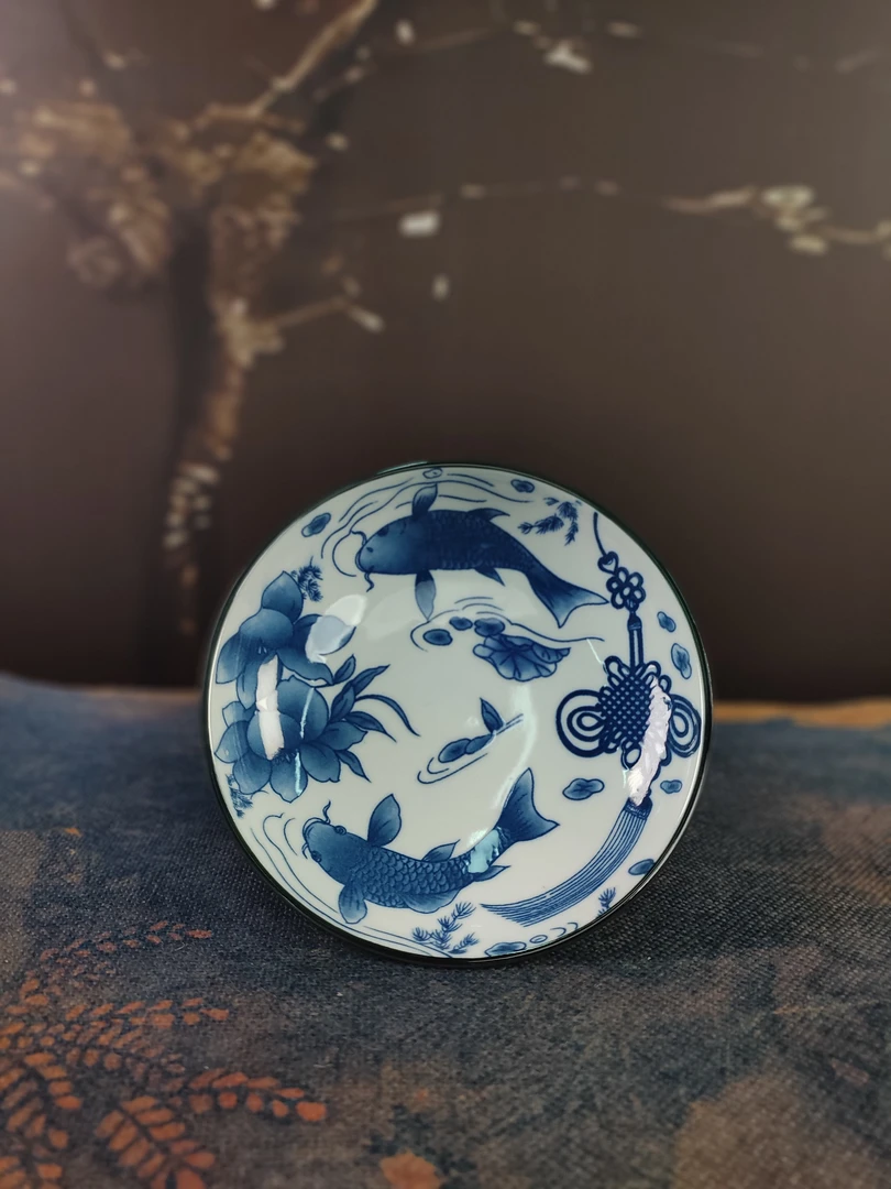 青花双鱼果盘-D241