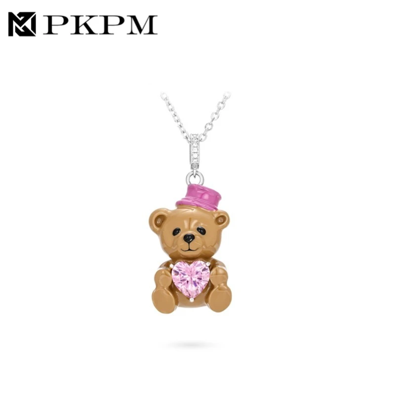 坠链均925银合成锆石 叛逆千金风甜心熊宝小熊项链可爱轻奢锁骨链