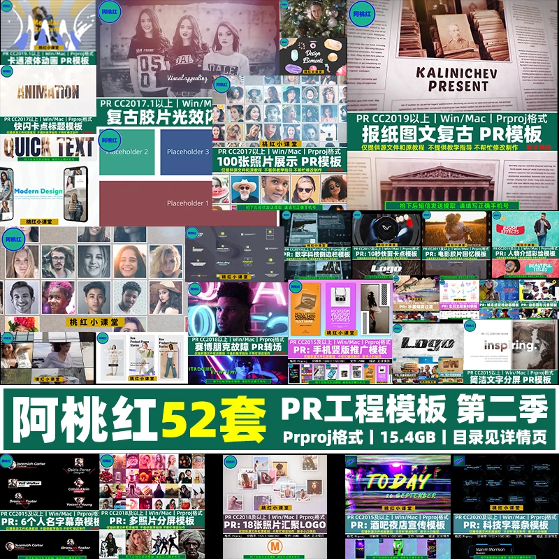阿桃红PR模板第二季 52套PR工程模板 单独封装 第二季