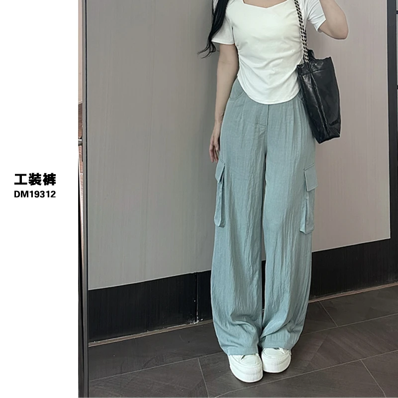 DM19312【云朵裤】宽松高腰显瘦直筒裤夏季女休闲时尚工装阔腿裤