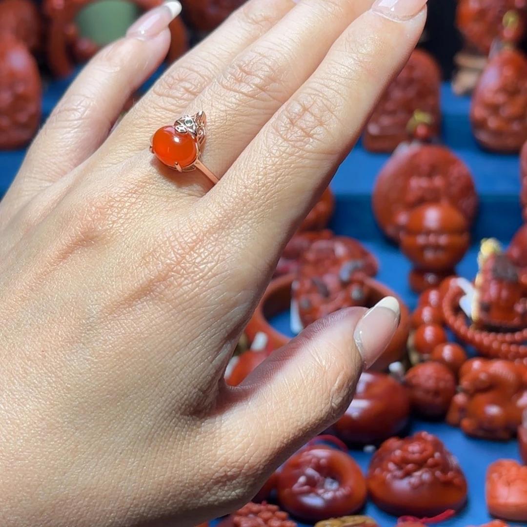 银S925镀金镶嵌雕刻南红玛瑙