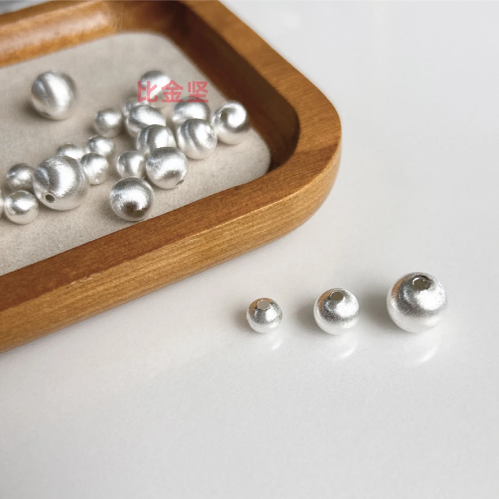 925银银制品 纯银s925拉丝圆珠手工DIY百搭素款拉丝牛毛纹古法珠