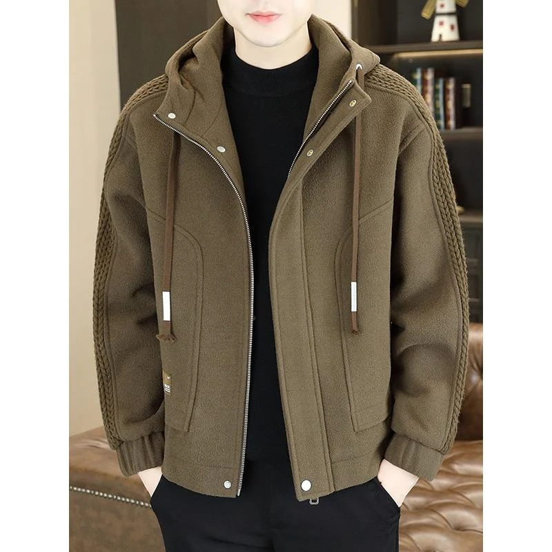 呢子夹克男士秋冬季潮牌高端加厚连帽工装外套男装休闲毛呢上衣服
