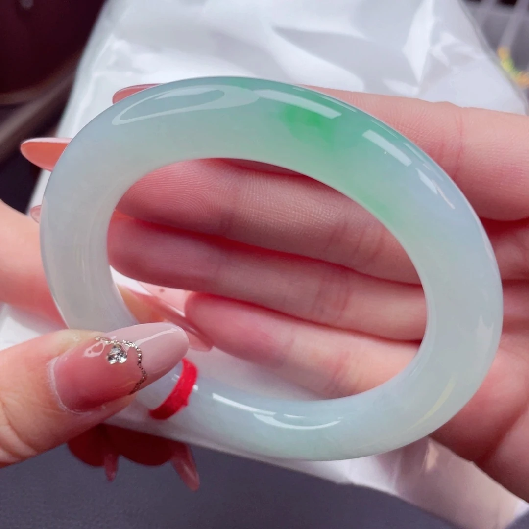 未镶嵌手镯翡翠53.7清甜果绿飘金丝绿 清新脱俗 雅致7号