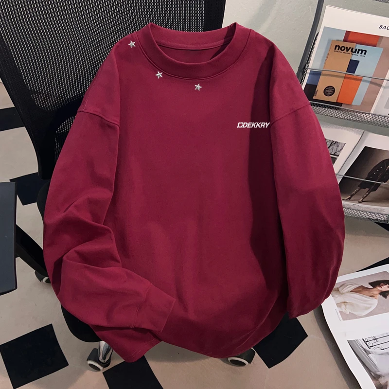 Dekkry潮流创意星星字母印花流行爆款秋冬纯棉长袖t恤男女款上衣