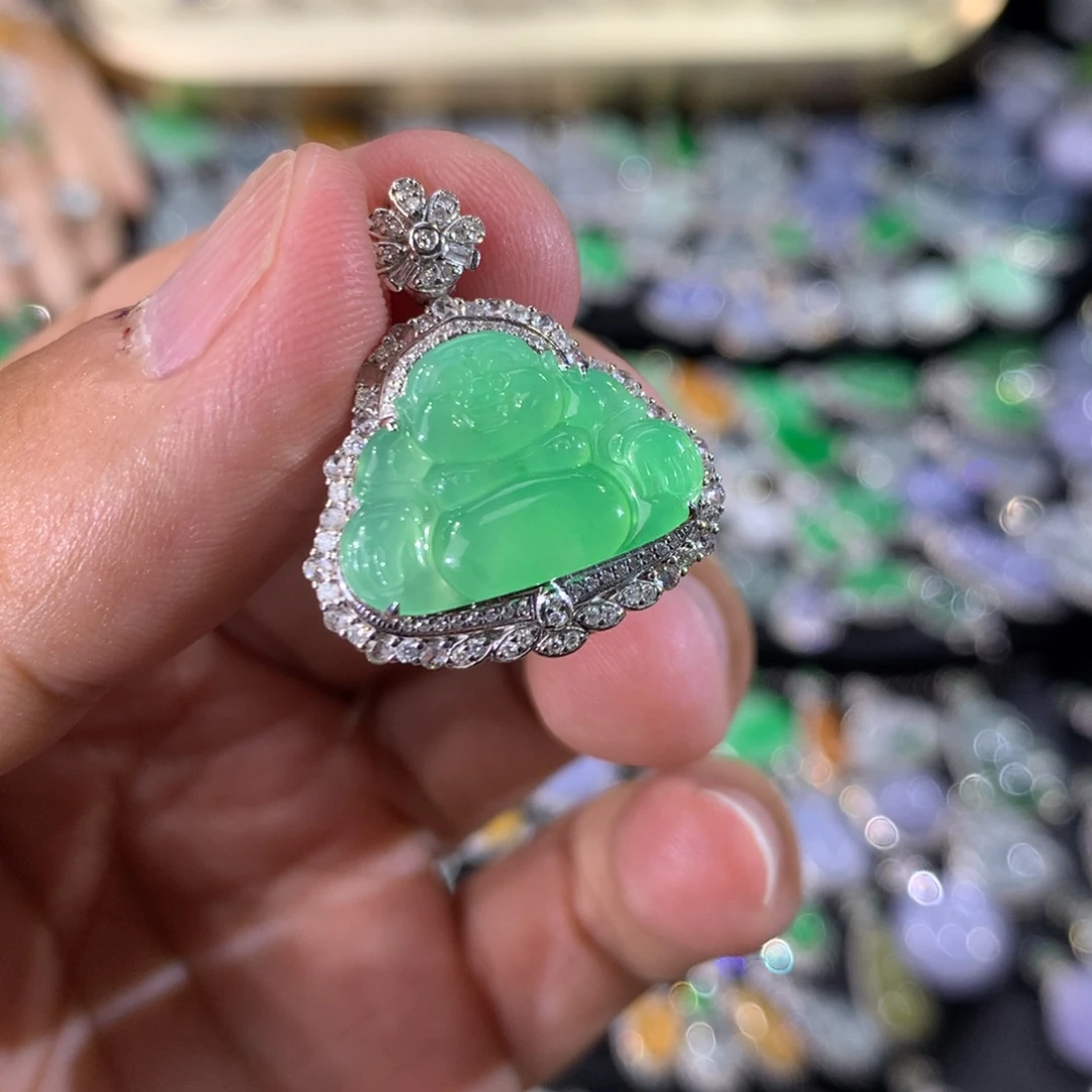 翡翠18K金镶嵌吊坠(不含链)