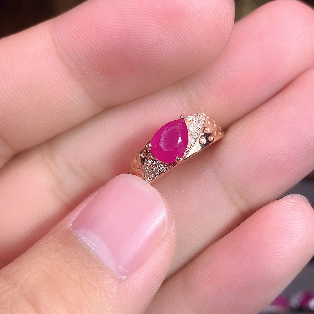 红宝石戒指银S925镶嵌