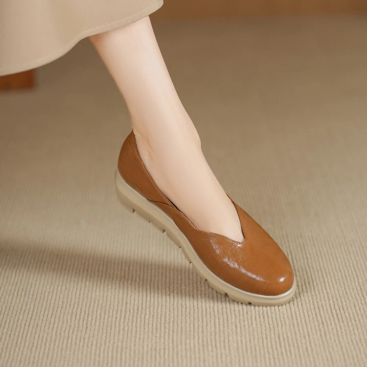 羊皮~4.5cm超轻厚底时尚休闲鞋小众个性软底软面真皮单鞋中跟坡跟