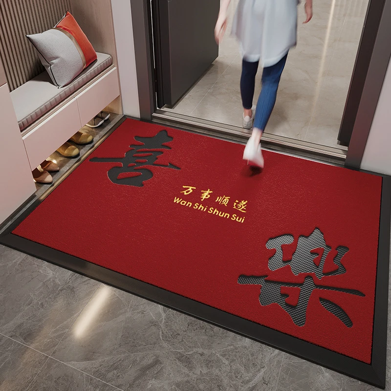 入户门家用地垫高级感进门耐脏防滑地毯玄关门口可擦免洗红色脚垫