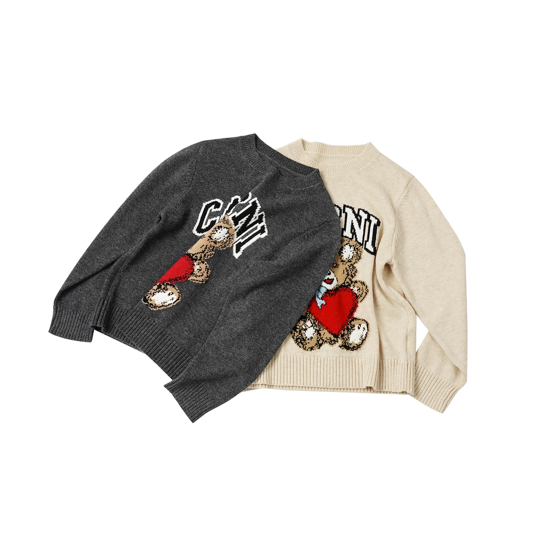 【小熊刺绣圆领毛衣】YSMY58111 绵羊毛秋冬新款舒适日常温暖卡通风