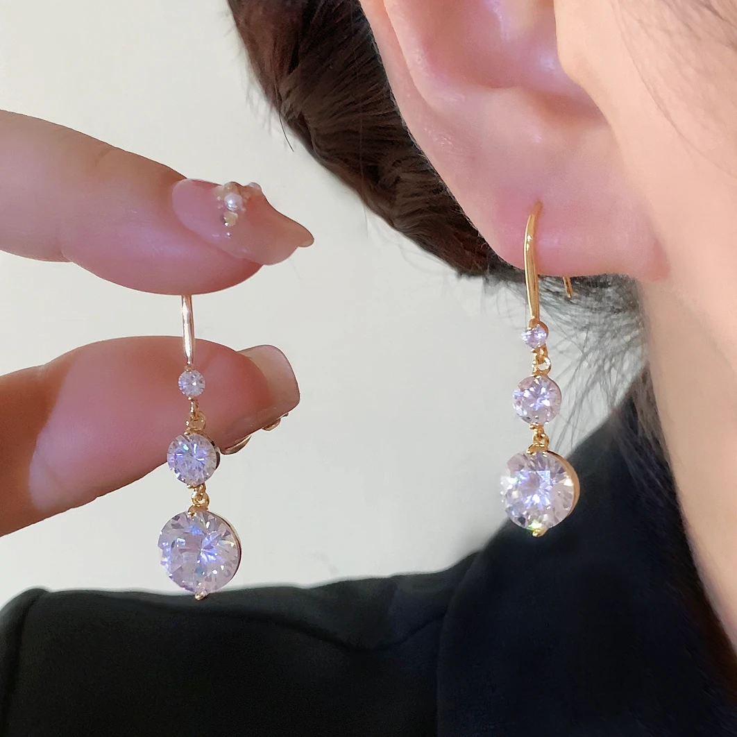 铜合金合成锆石耳饰 时尚百搭气质简约超闪圆形挂钩耳勾耳坠1579