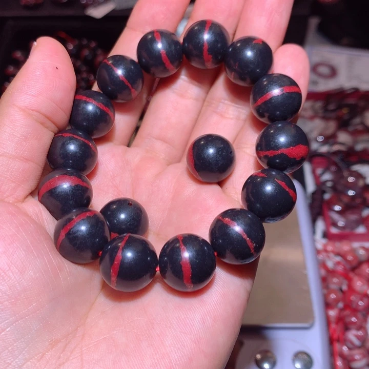烟***卖天然辰砂一线天手串