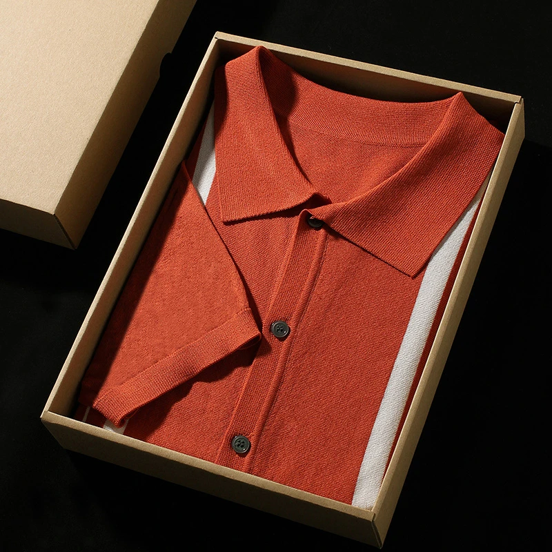 拼色秋季薄款翻领五分袖常规毛衫针织衫夏季商务轻奢polo毛衣