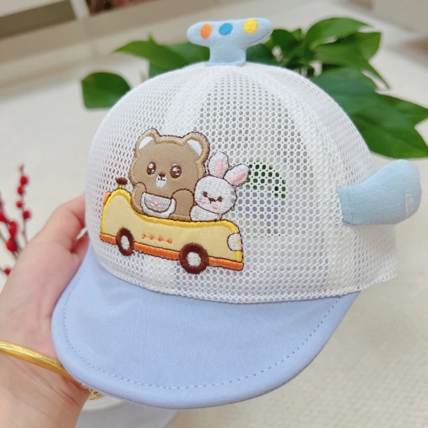 嘟嘟啦品牌卡通风刺绣熊开车圆顶短檐帽子棒球帽遮阳帽婴儿3596