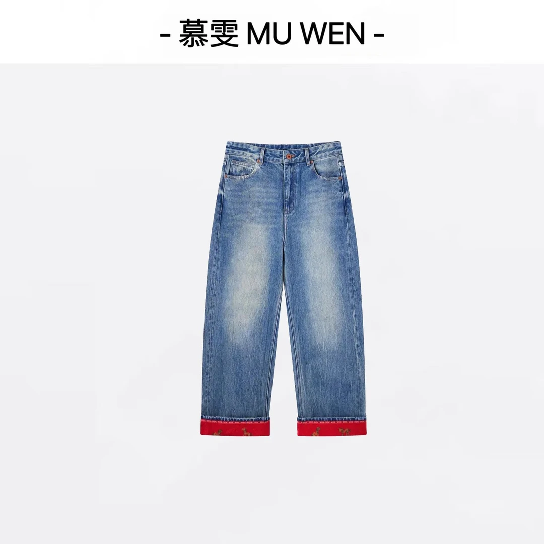 薇妮家-【鲜衣怒马】新中式春新款反脚显瘦弧形牛仔裤2613536
