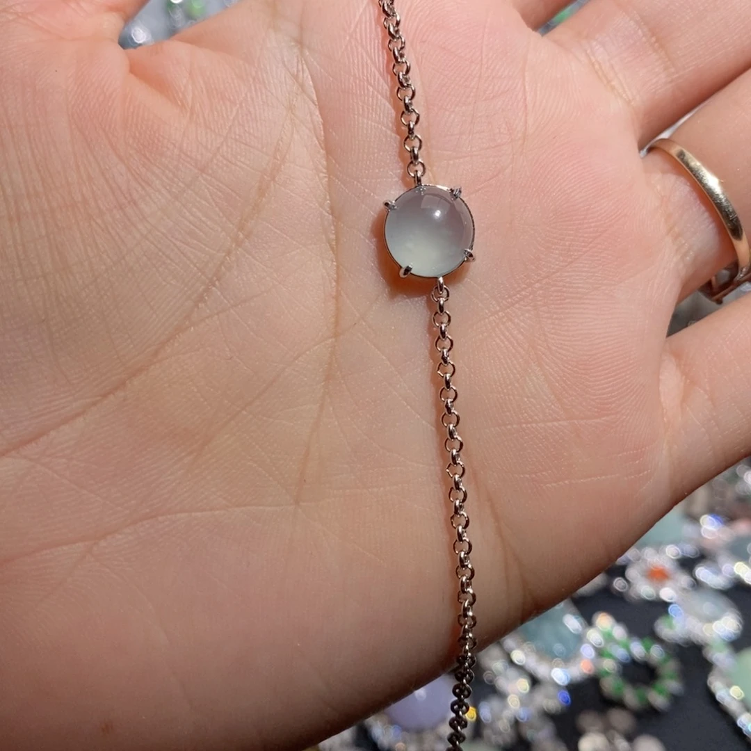 银S925镶嵌手链翡翠9m m