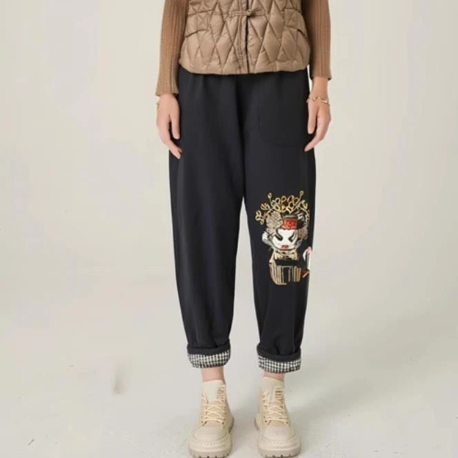 玛罗兰 加厚夹棉加长 脸谱棉裤 红雨随心翻作浪