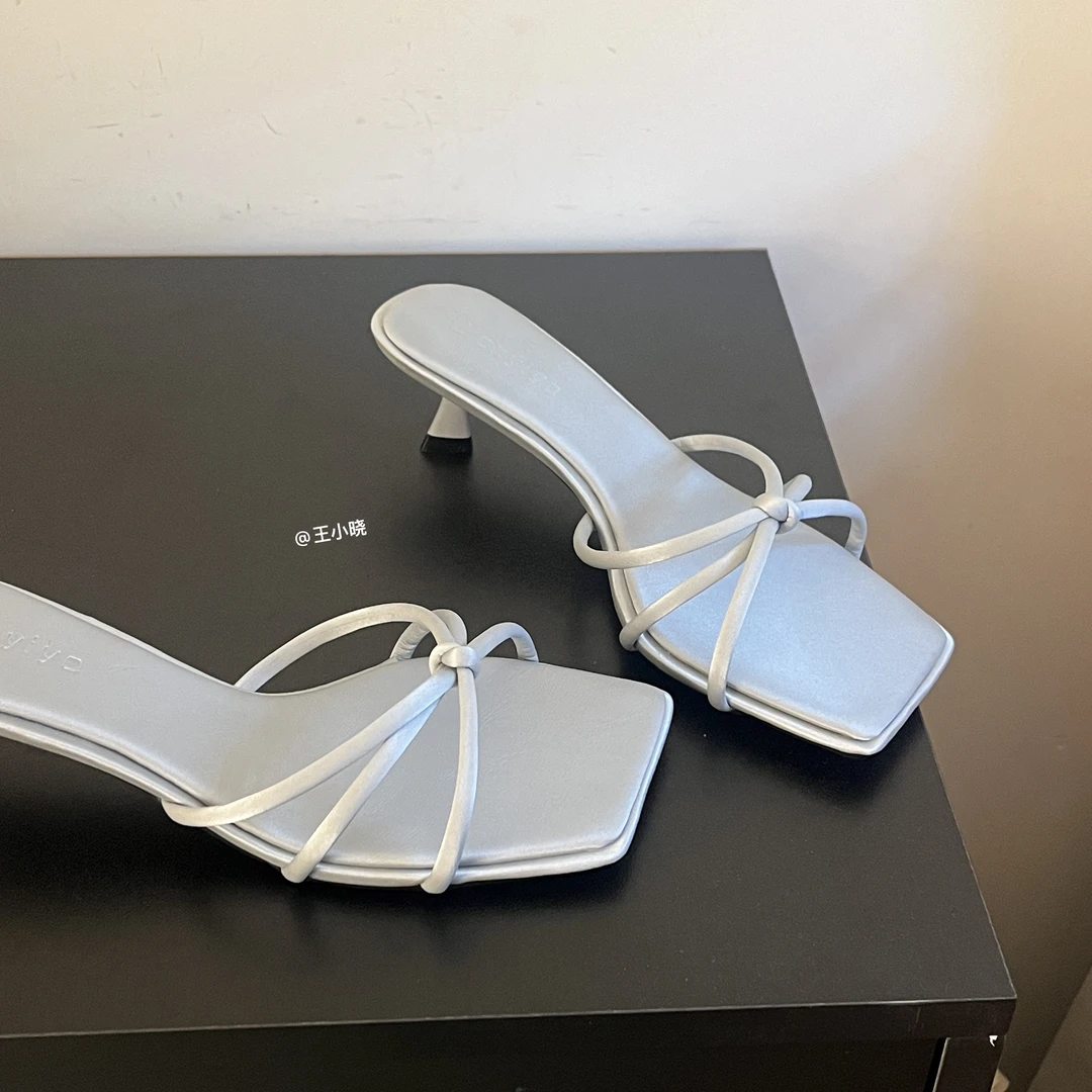 配裙子鞋2025夏新款露趾方头一字拖鞋外穿细高跟鞋仙女风凉拖凉鞋