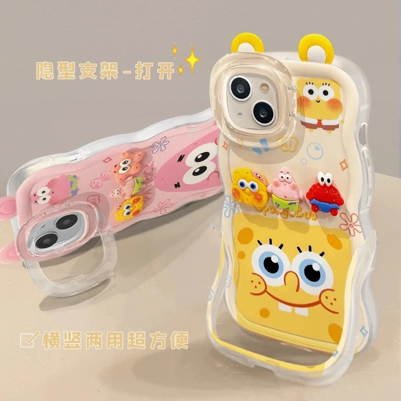 BANCA龇牙海绵宝宝立体耳朵适用苹果16板凳手机壳华为vivo小米15