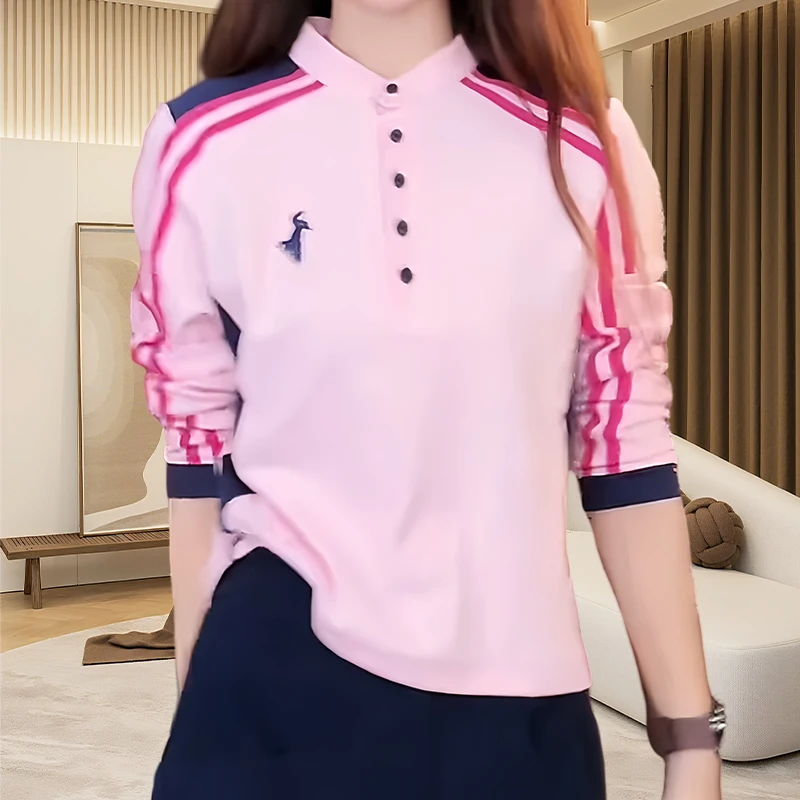 小众设计感时尚撞色拼接立领T恤2025秋季新款百搭休闲长袖上衣