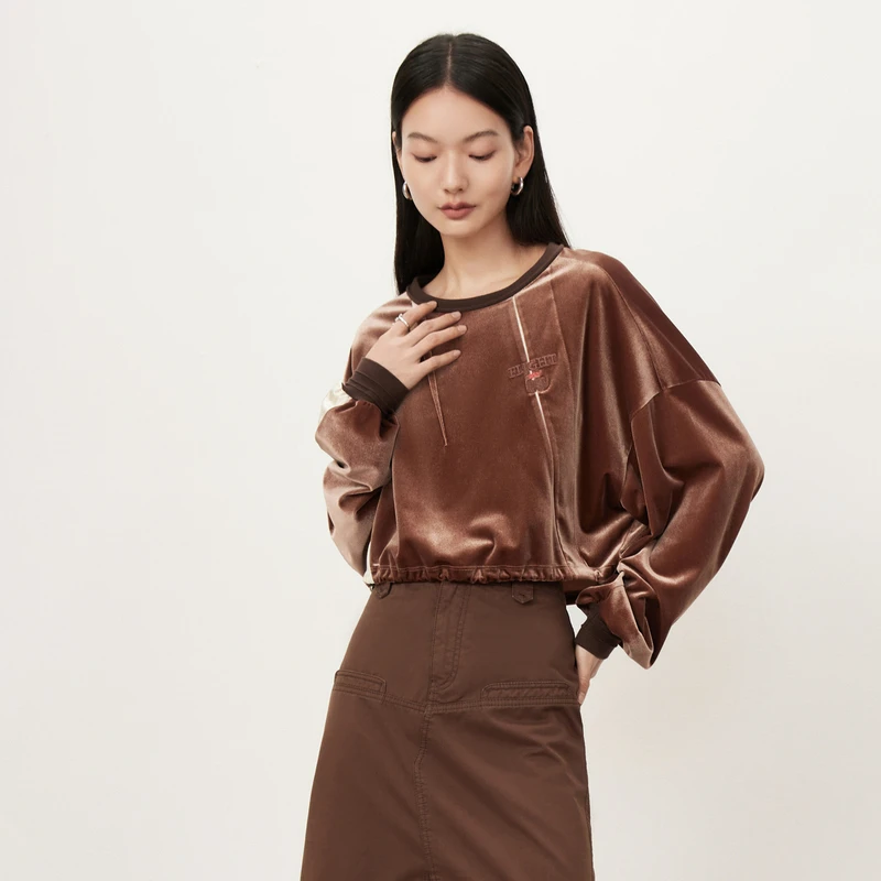 【商场同款】HPLY荷比俪2023秋季新华丽丝绒圆领上衣HYD33610145