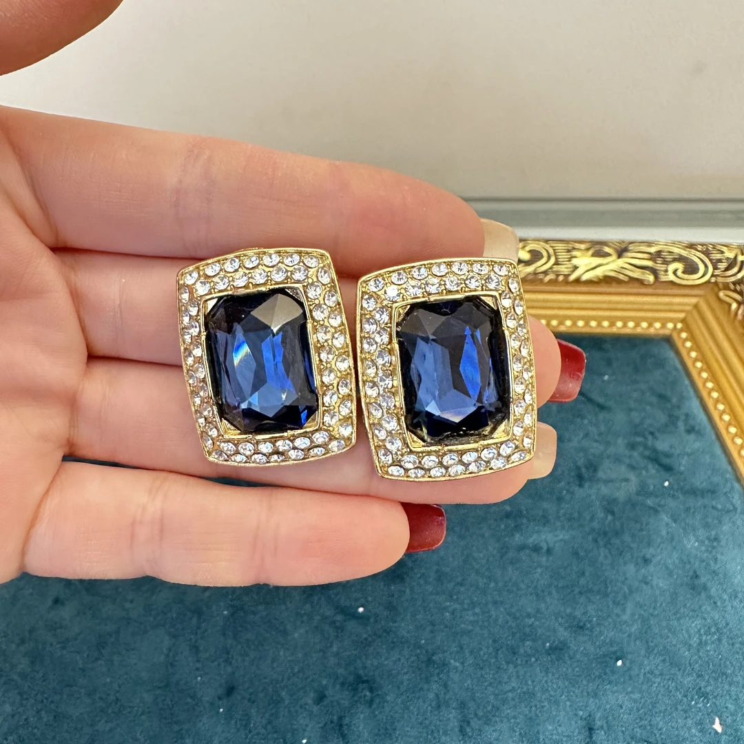 铜合金耳饰 【3930】中古复古优雅蓝石宫廷风多层质感重工款女