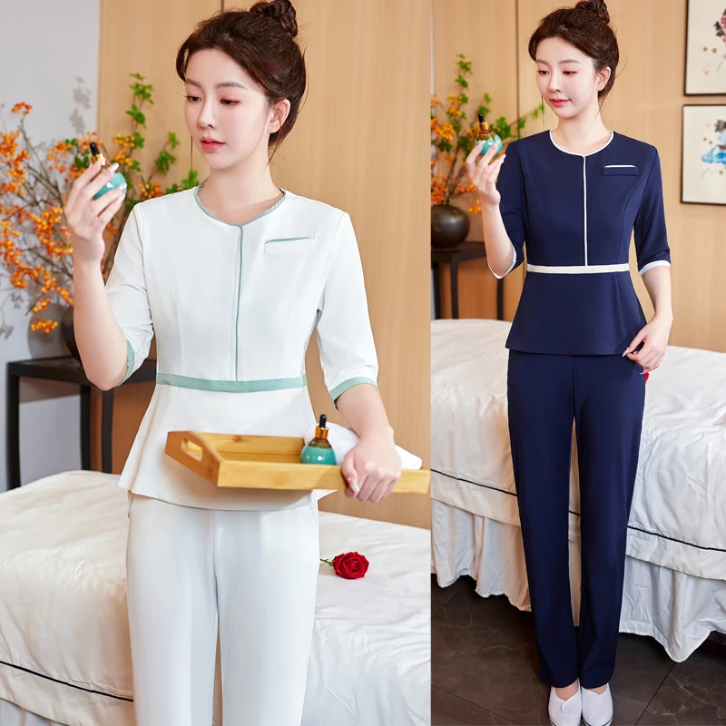 中袖美容院美容师工作服高级感时尚气质养生馆足浴美甲技师服套装