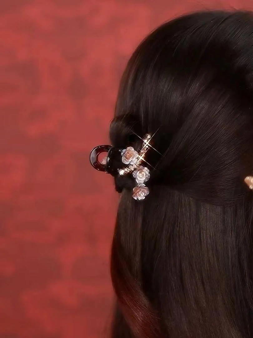 精致蔷薇发夹女新款复古花朵抓夹半扎发小号鲨鱼夹头饰发饰