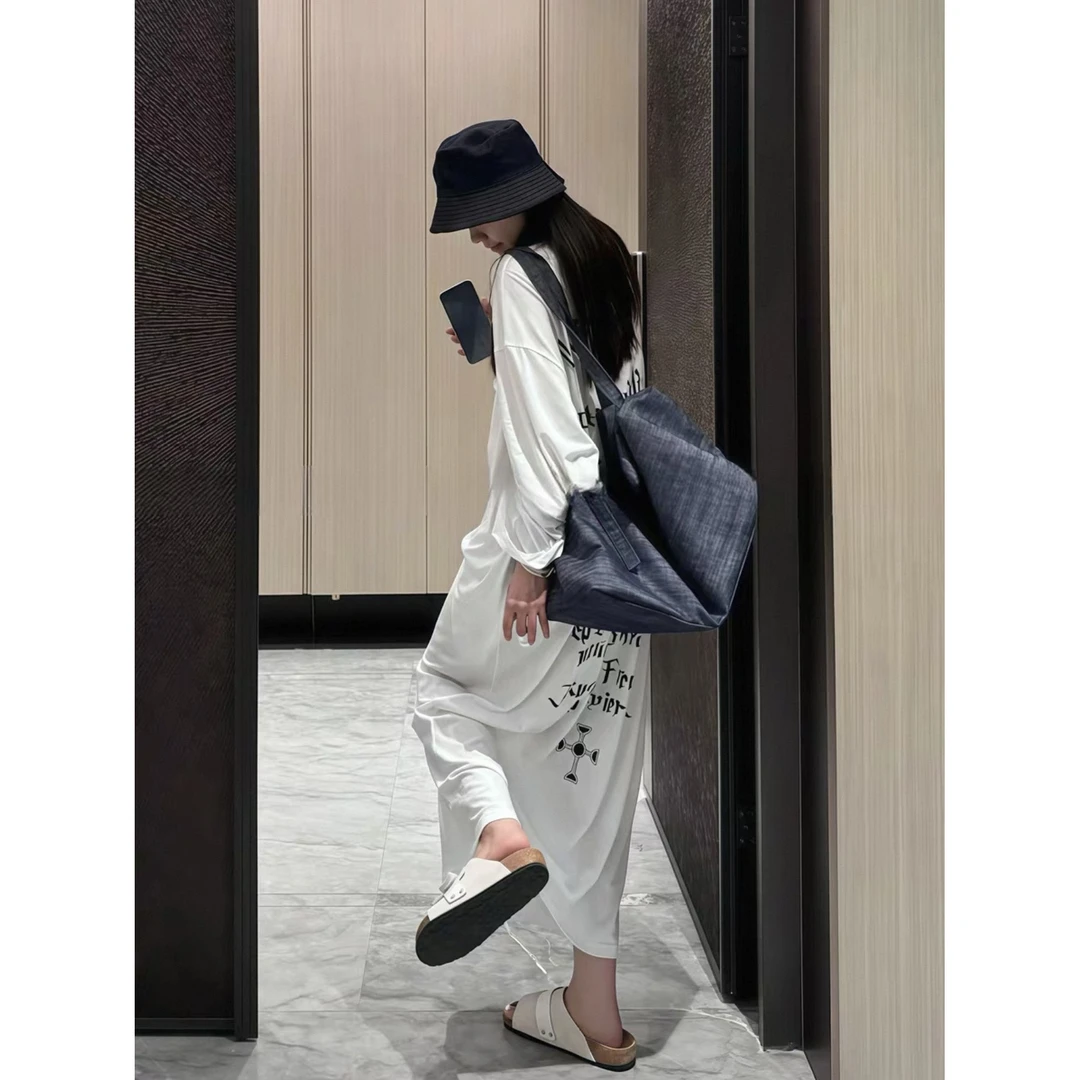 桃子家新疆梵文满背印花薄款松驰宽松圆领长款恤连衣裙女