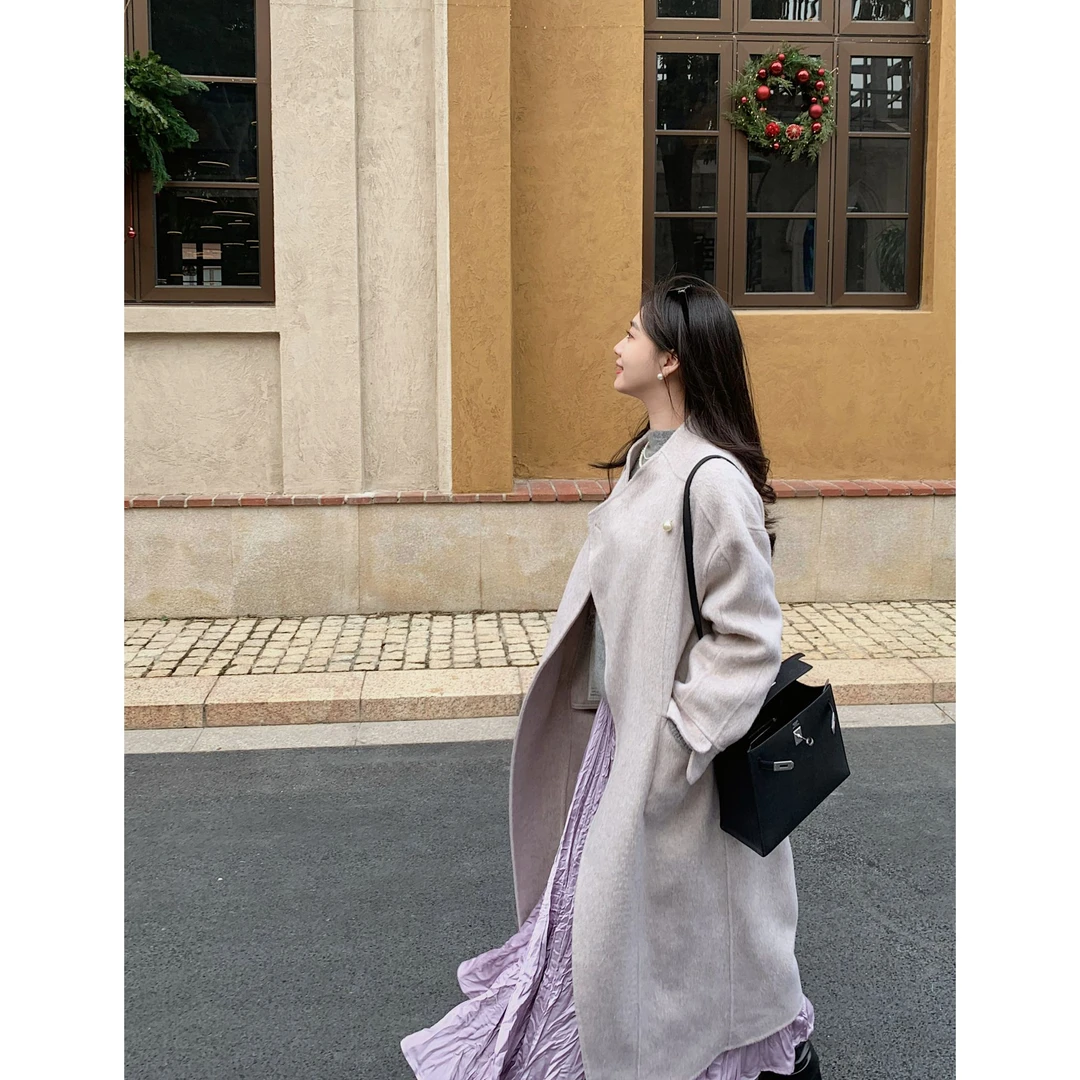 LaceyToDitto 12/17【挪威雪岛】100绵羊毛珍珠扣双面大衣（配腰带）