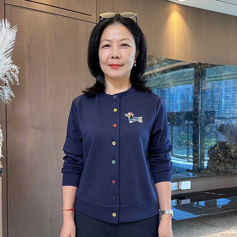 2025秋季新款妈妈减龄彩色纽扣长袖开衫小衫82535