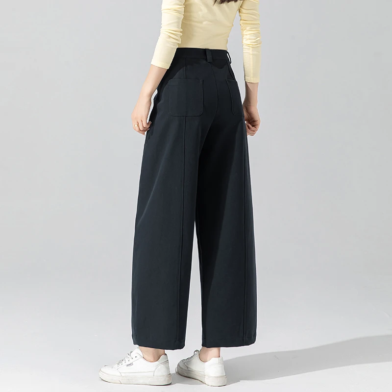 藏蓝色莱赛尔九分裤女秋款爆款2025新款洋气镰刀裤弧形气球弯刀裤