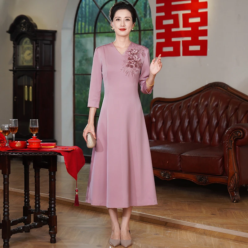 55542新娘结婚妈妈礼服喜服婚礼婚宴装平时可穿春夏款高贵连衣裙