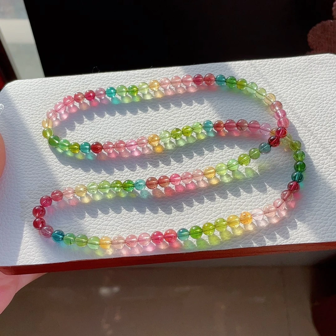 未镶嵌碧玺手链高透玻璃体彩虹碧玺