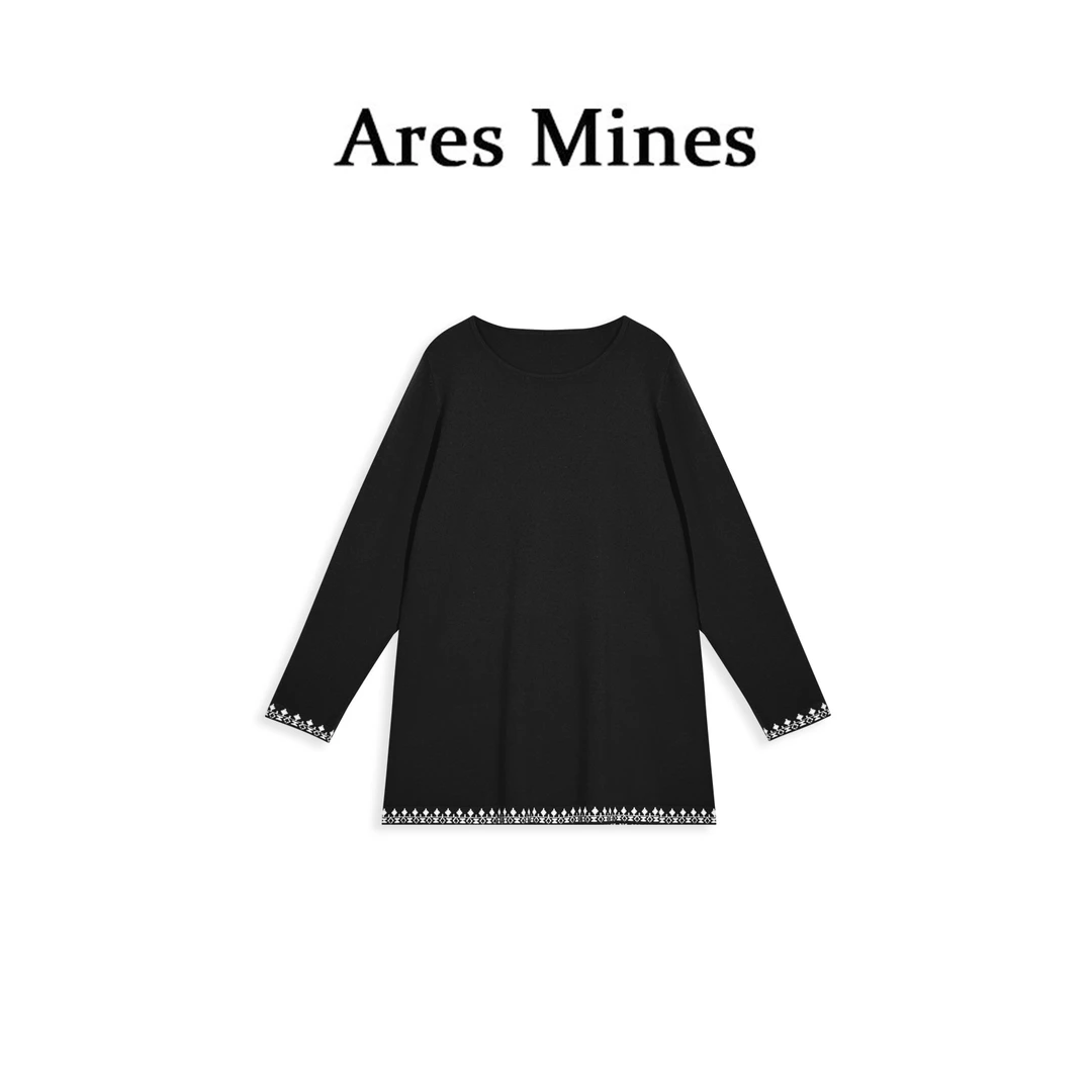 【盛朗熙Ares Mines】一盏芳华 纯色通勤提花宽松圆领中长款毛衣