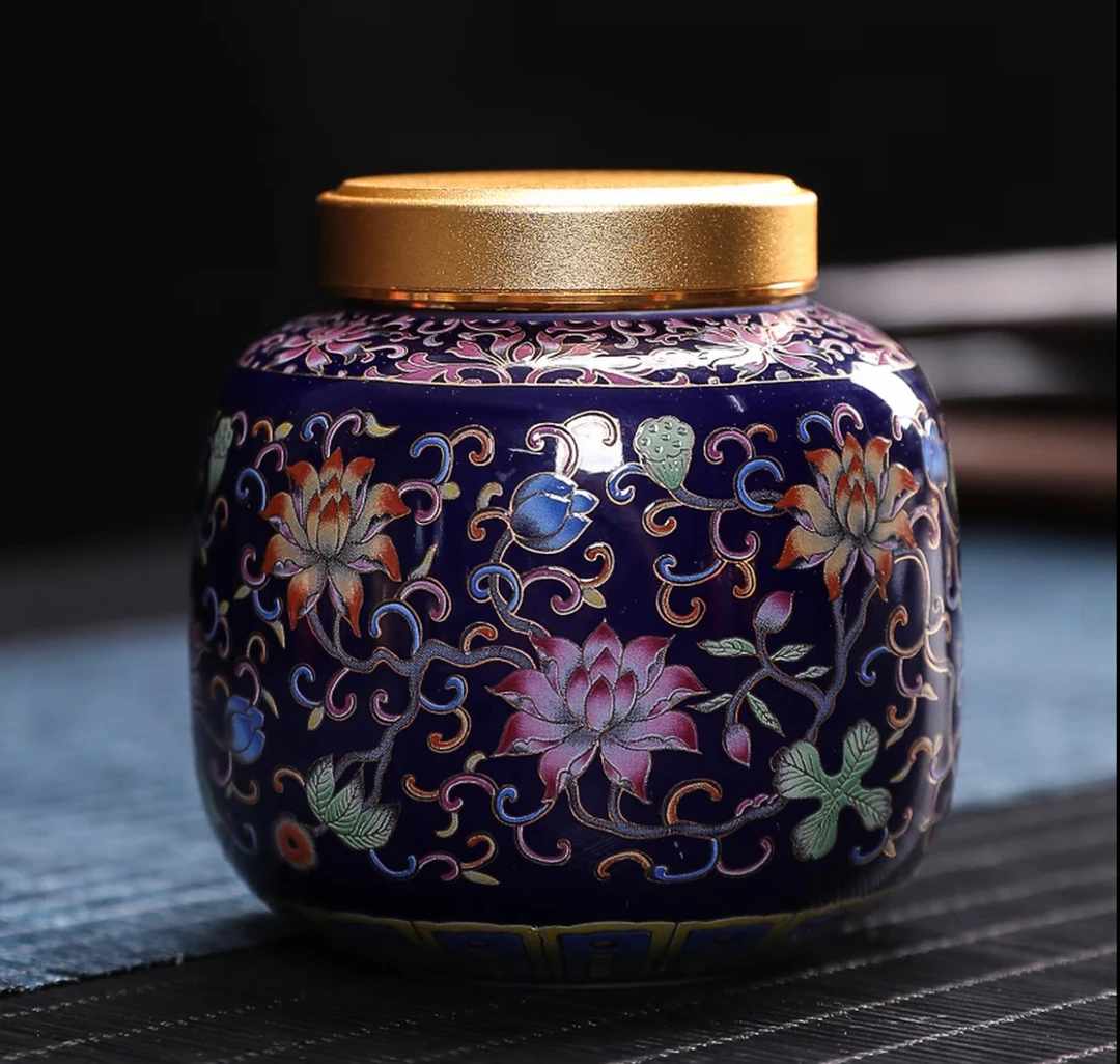 京隆堂珐琅彩小号陶瓷茶叶罐便携迷你密封储存茶罐家用DF627