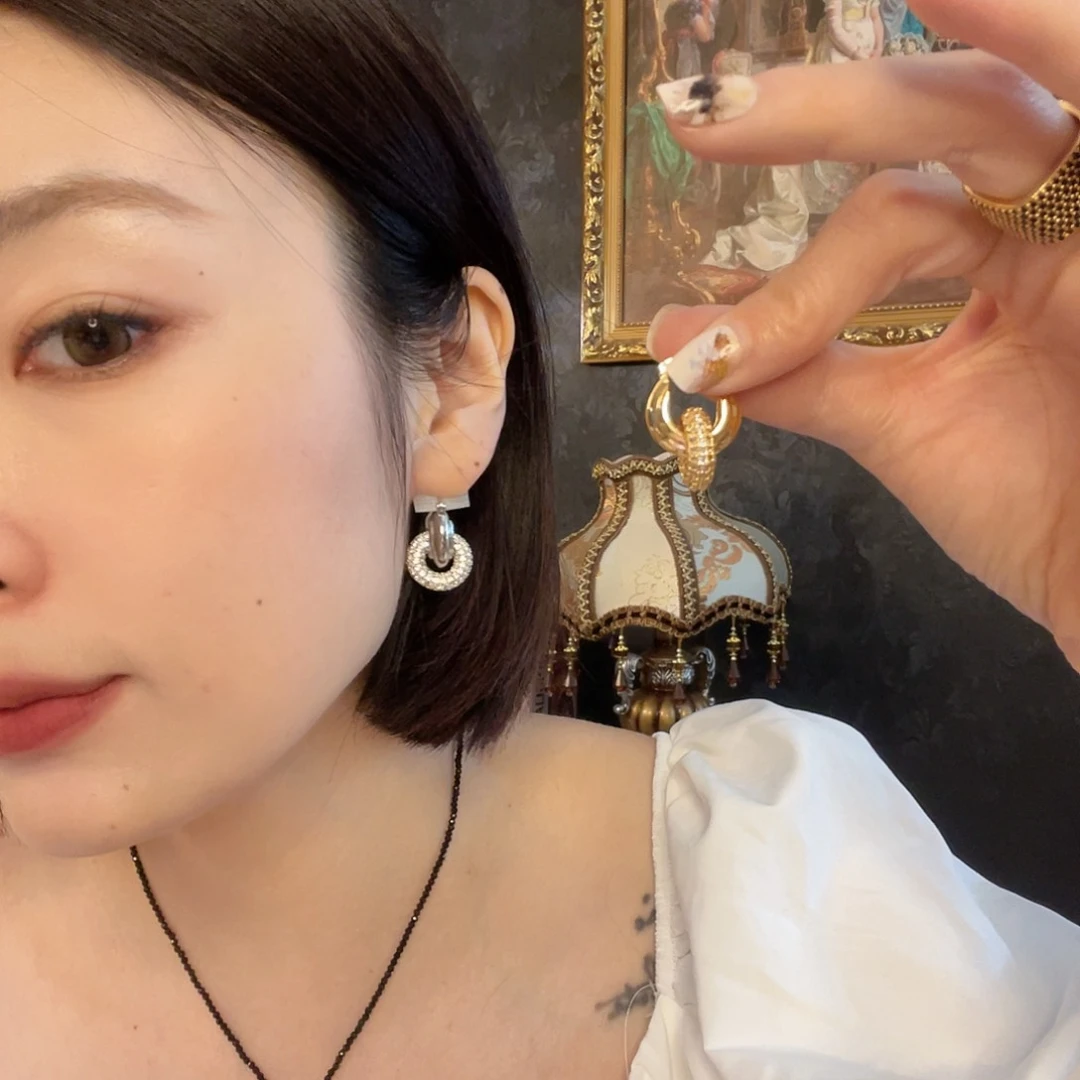 黄铜琉璃925银双圈耳饰 金银色备注