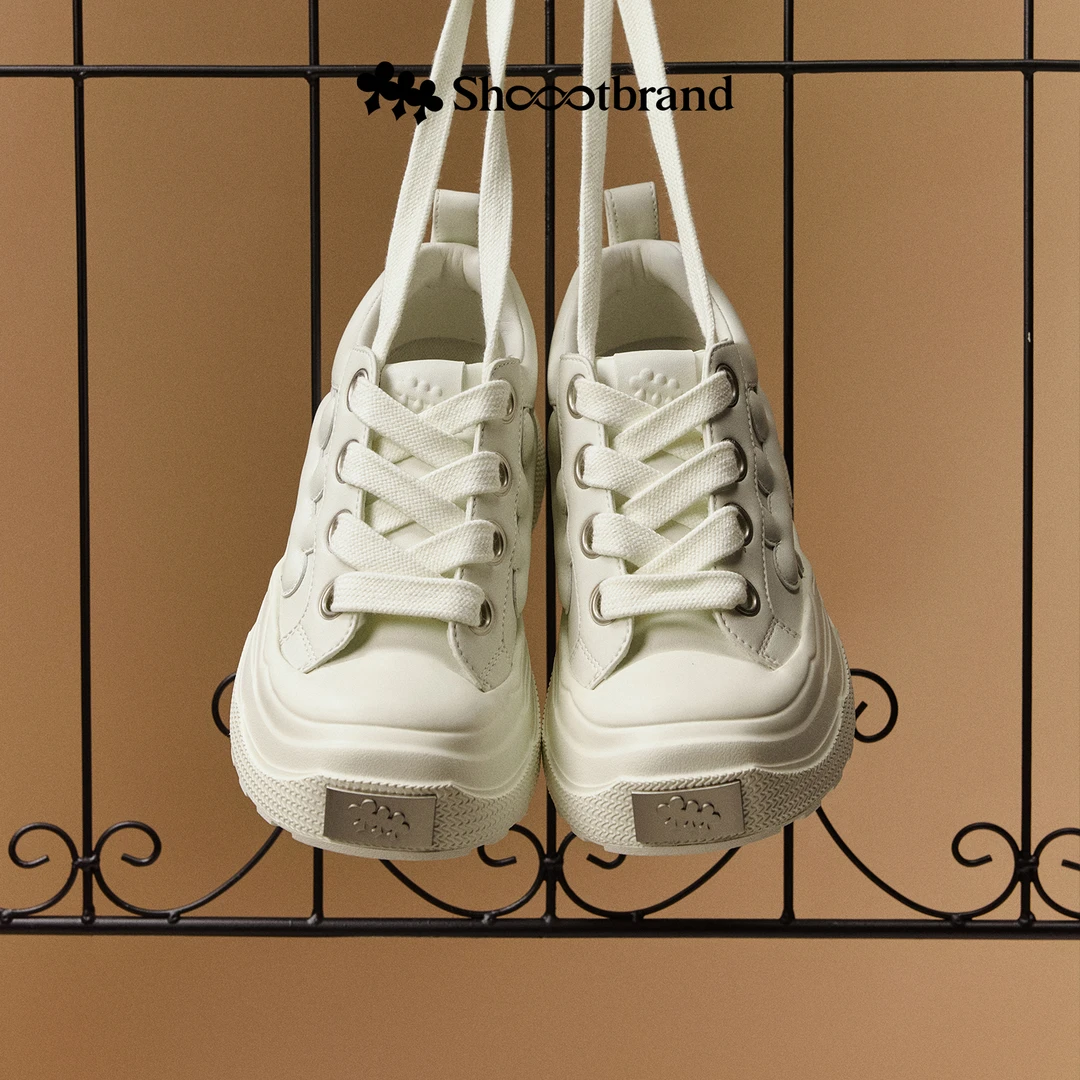 【皮面白】重奏白梅厚底增高复古皮面板鞋秋季百搭SHOOTBRAND