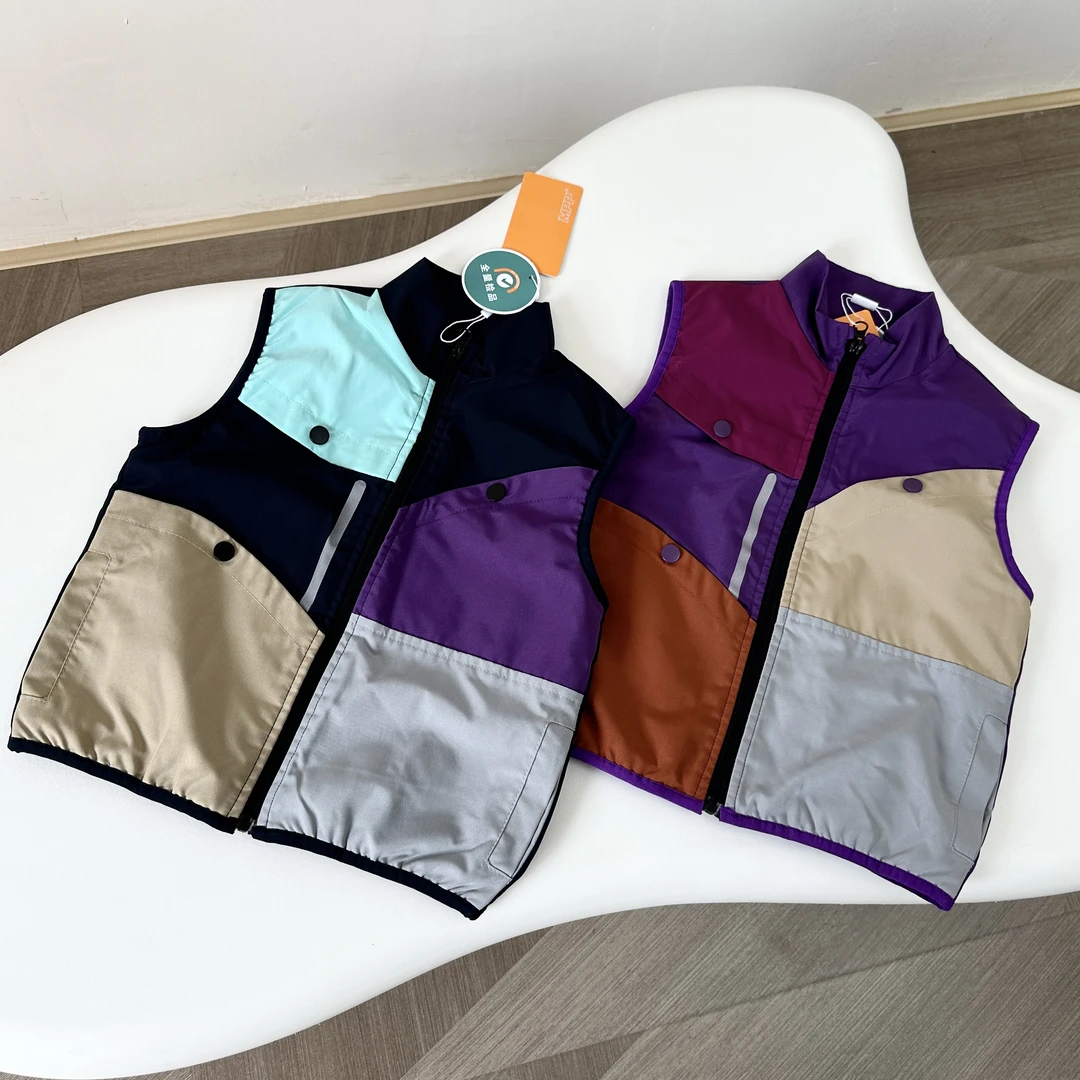 拼接撞色女马甲连帽拼色中大童春秋