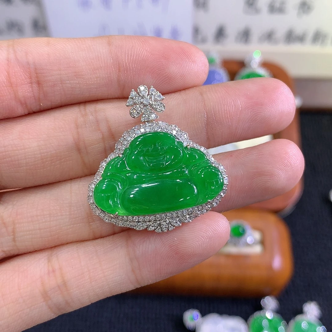 【闪购商品】吊坠(不含链)18K金镶嵌翡翠佛公