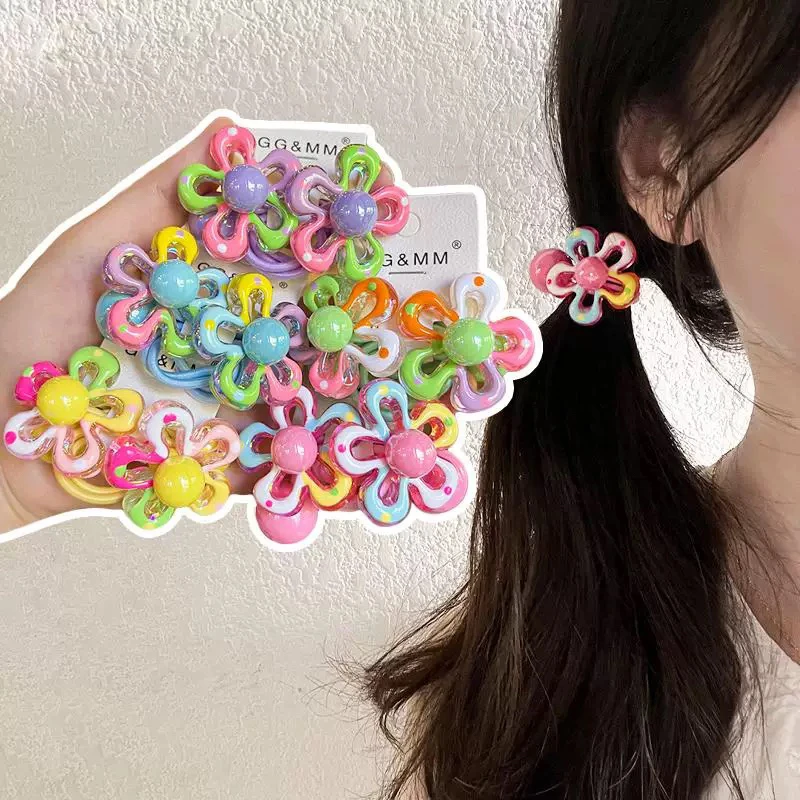 儿童可爱彩色花朵绕绕头绳扎发不伤发女童皮筋上学高弹力马尾发绳
