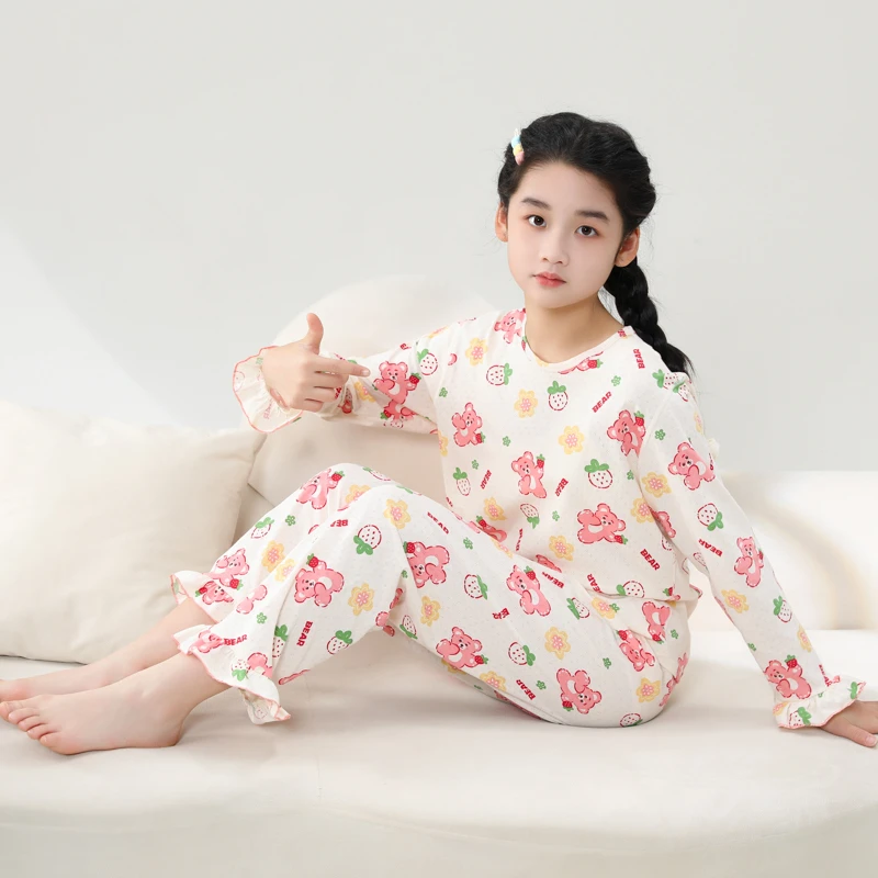 初中生睡衣女孩春秋纯棉长袖2025新款女大童儿童女童少女风家居服