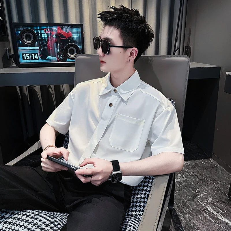 男士短袖衬衫夏季2025新款学院风男生上衣男装英伦痞帅休闲衬衣薄
