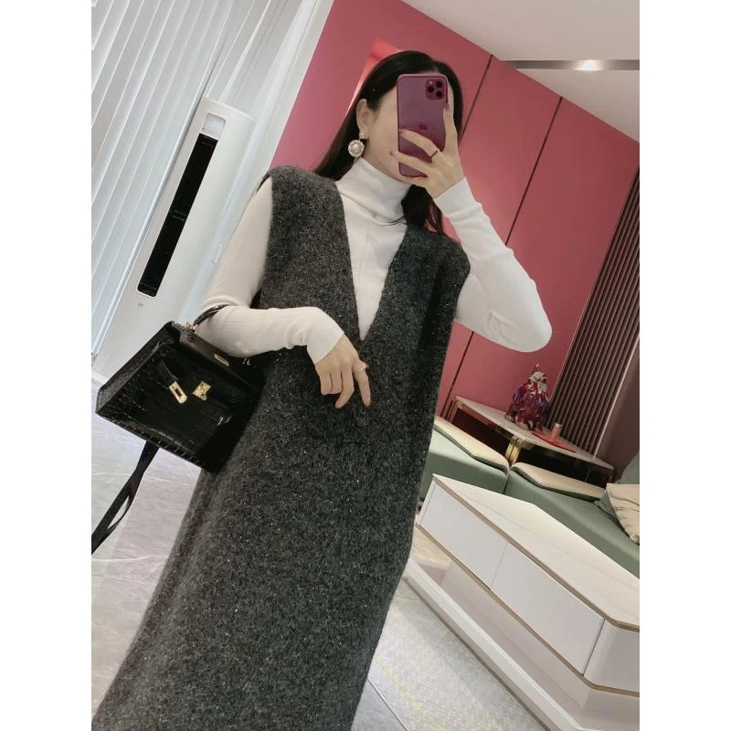Q【长款马甲裙】长款毛织百搭马甲裙3889