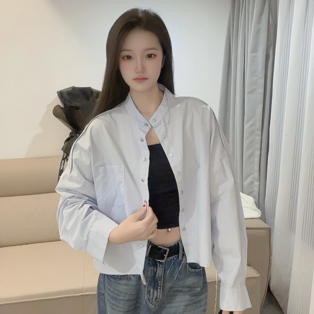 56102春款新款韩版时尚潮流简约百搭休闲纯色长袖衬衫
