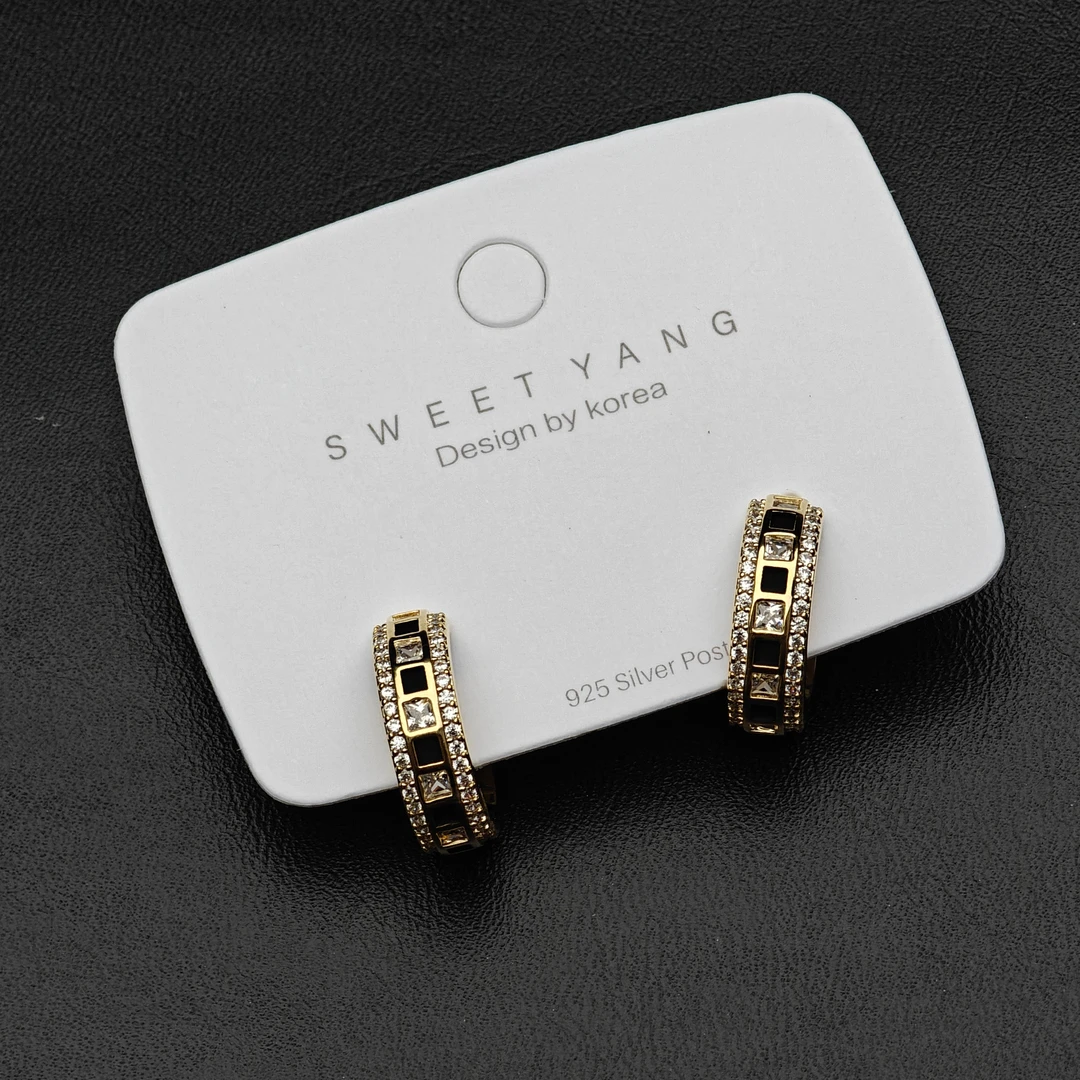 合金合成锆石耳饰 黑白棋盘设计感耳钉-zyy410