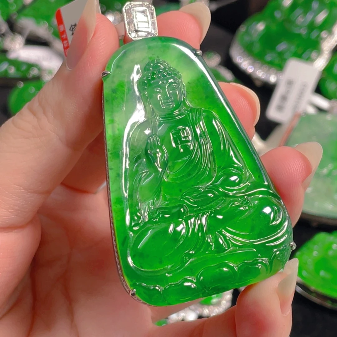 猫***爹吊坠(不含链)银S925镶嵌翡翠