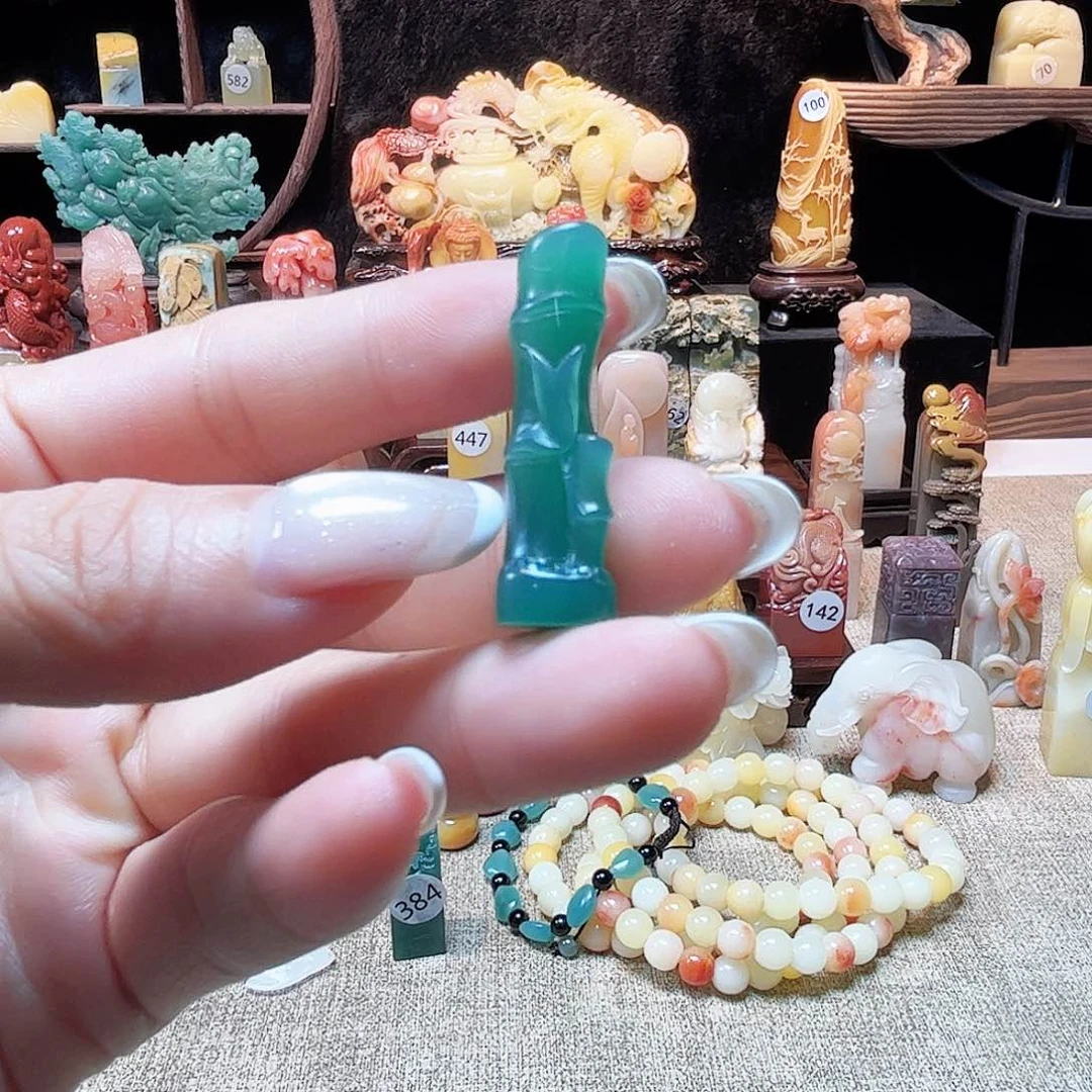 寿山石印石雅安绿竹节