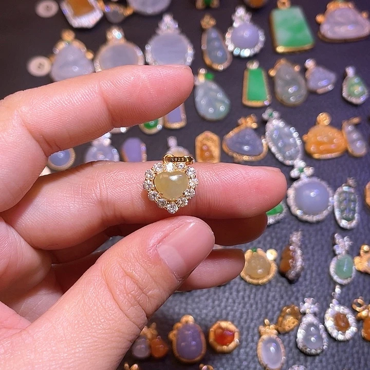 翡翠银S925镶嵌吊坠(不含链)天然翡翠